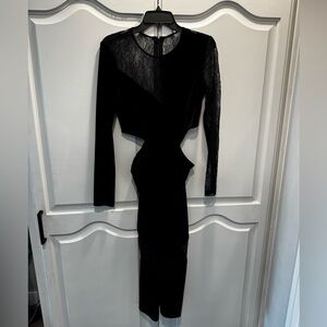 BCBGMaxAzria Black Long-Sleeve Lace-Panel Midi Dress